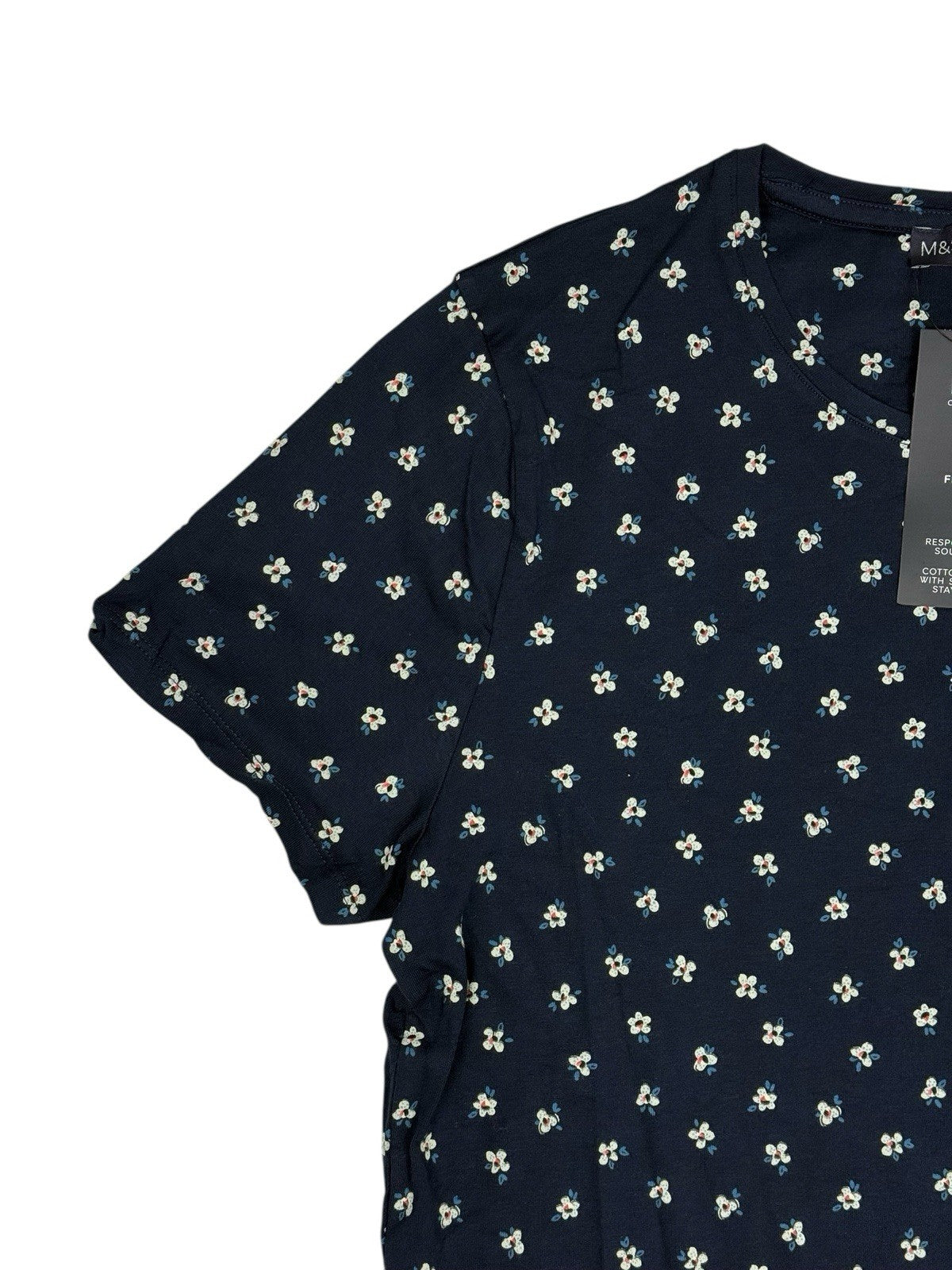 BNWT M&S Blue Floral Cotton Blend Fitted T-Shirt Top