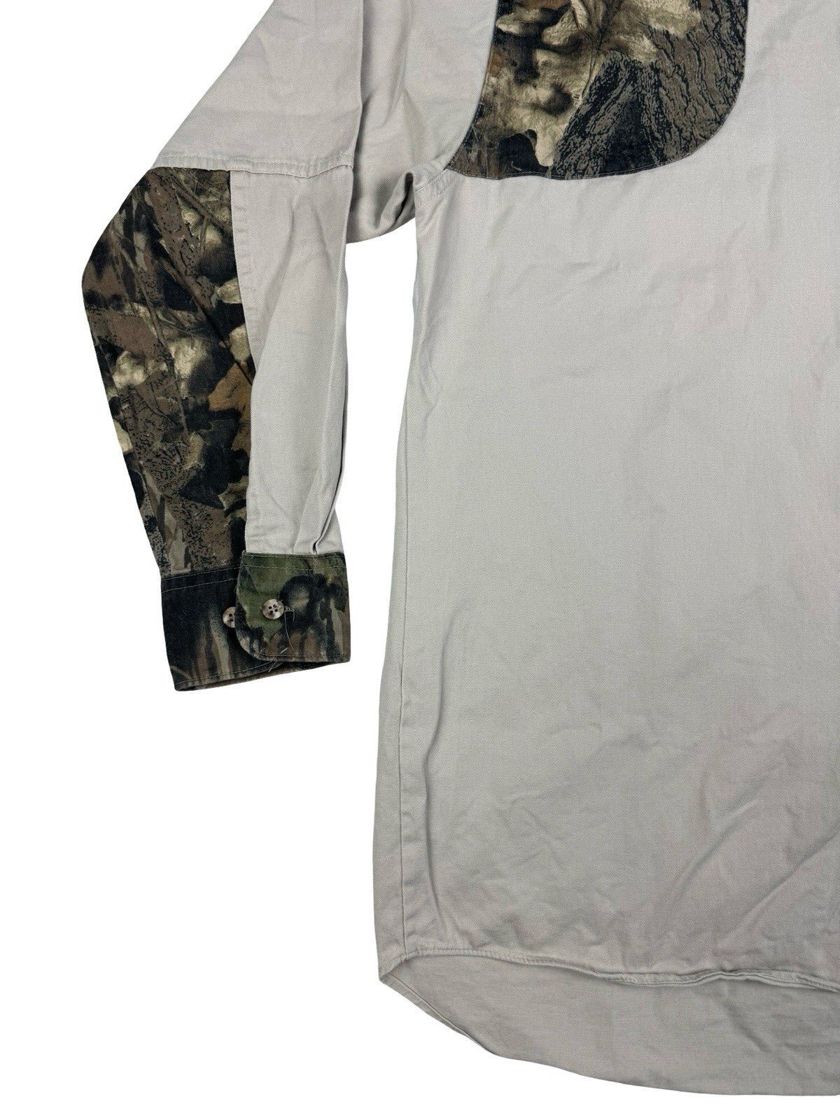 Mossy Oak Vintage Grey Camo Patch Cotton Shirt Size Large Made In USA