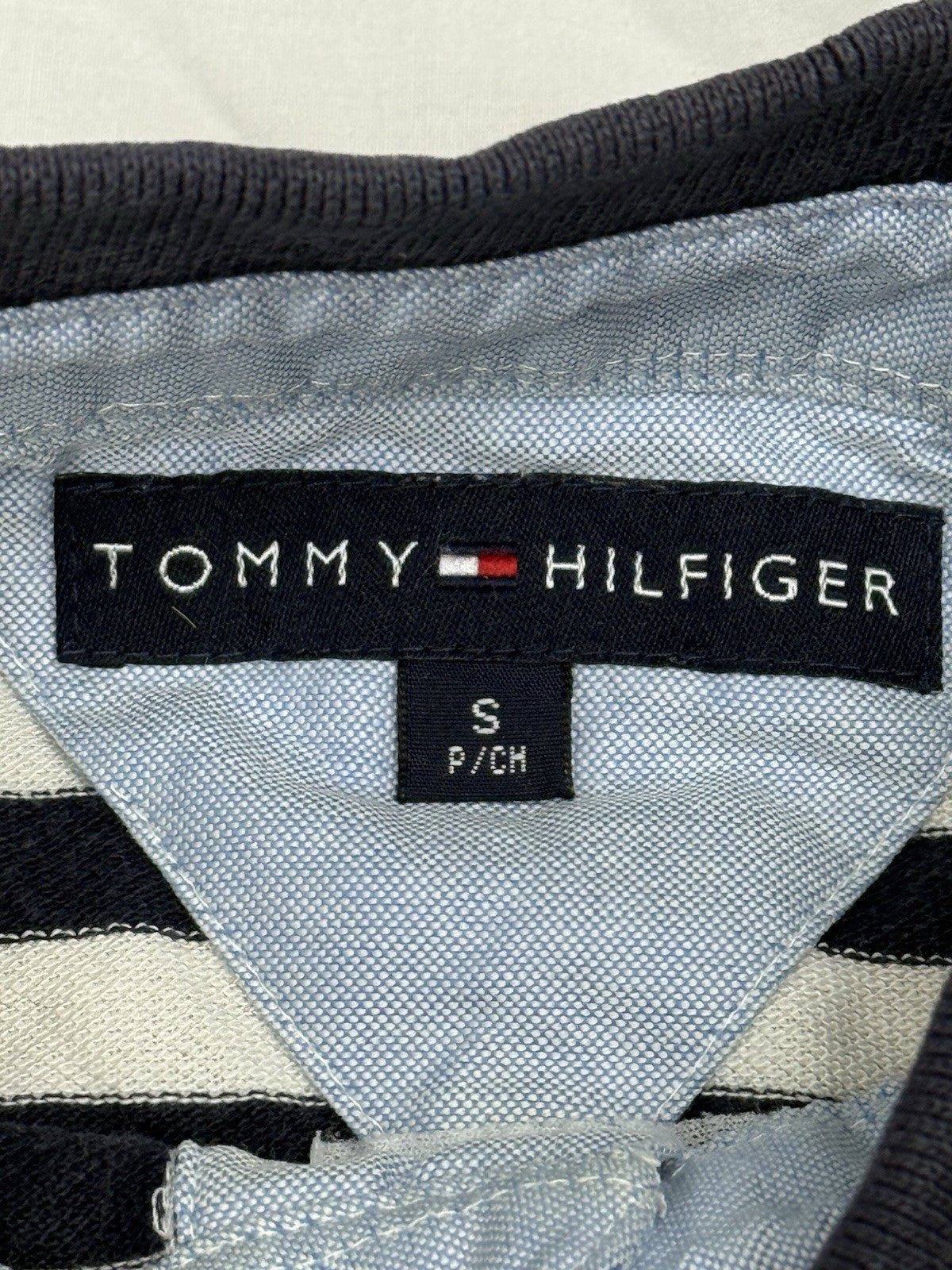 Tommy Hilfiger Blue Striped Cotton Polo Top Small