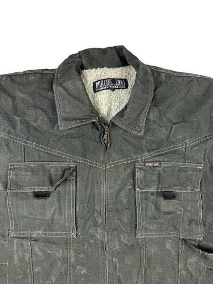 Barcode Jeans Grey Denim Y2K Sherpa Lined Utility Jacket XL