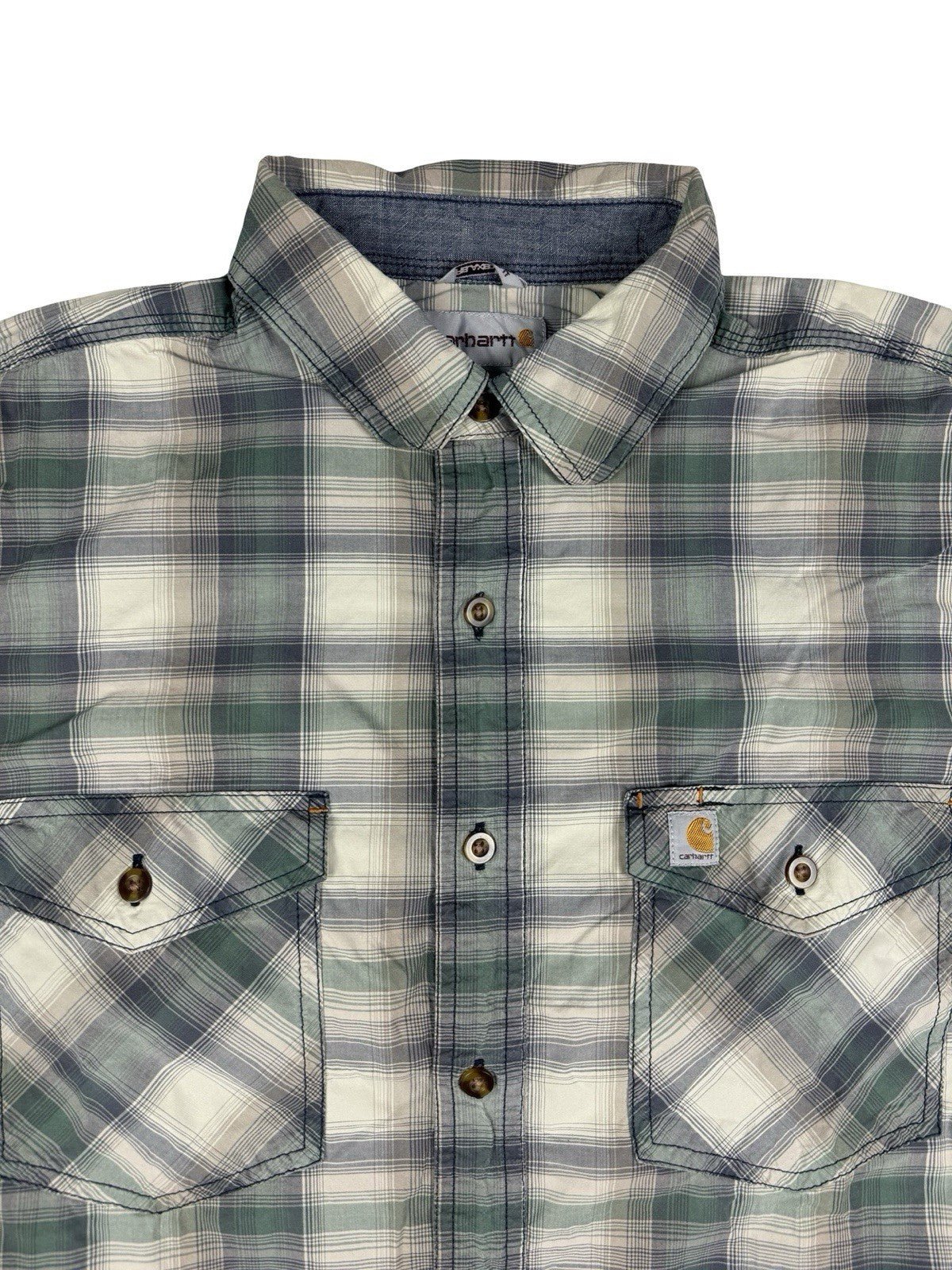 Carhartt Green Grey Plaid Short Sleeve Relaxed Fit Button Shirt Large Regular