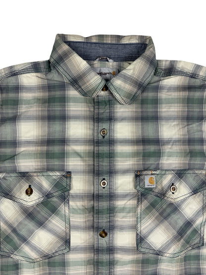 Carhartt Green Grey Plaid Short Sleeve Relaxed Fit Button Shirt Large Regular