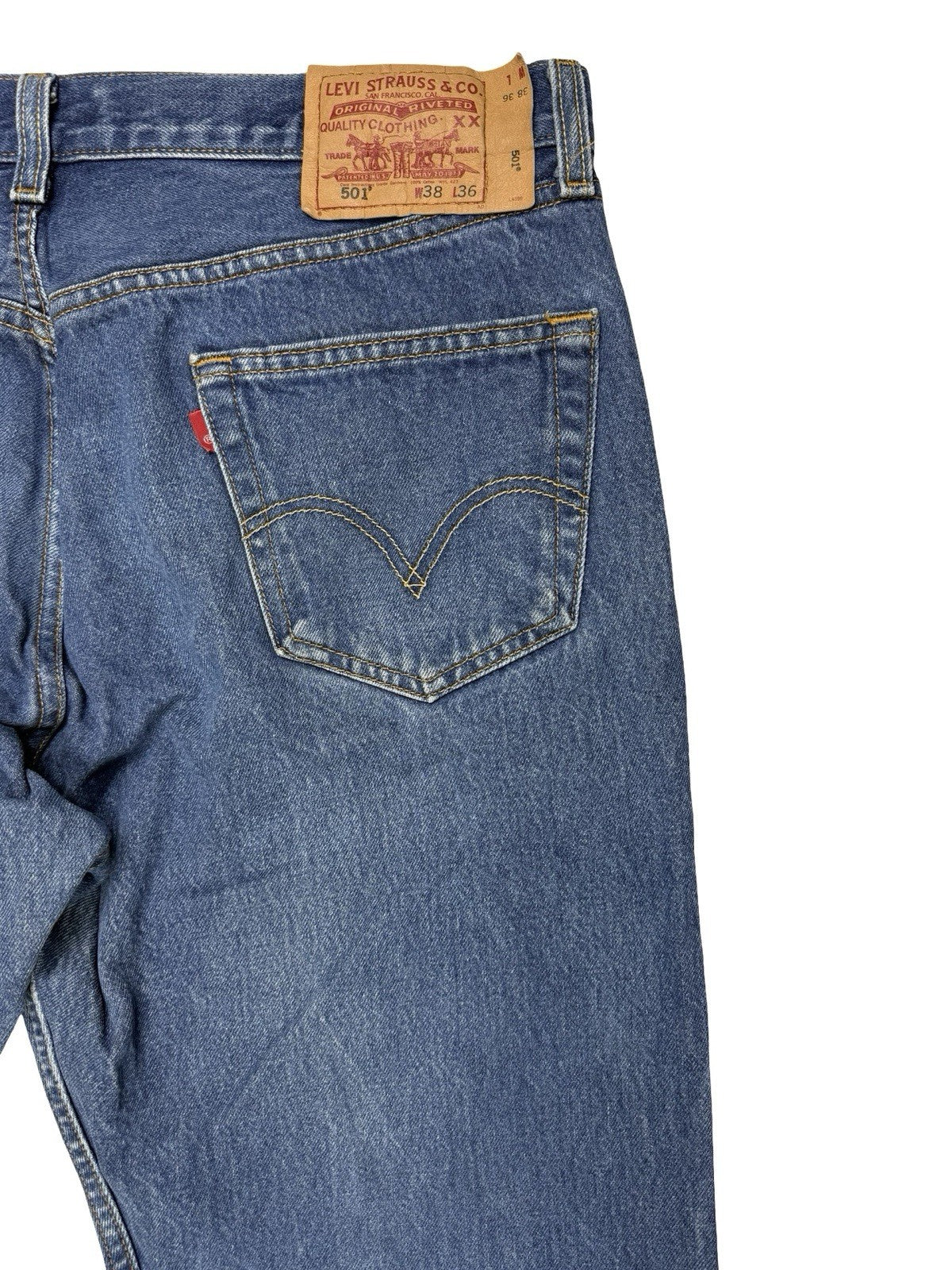 Levi's 501 Original Blue Straight Leg Button Fly Denim Jeans 38W 32L