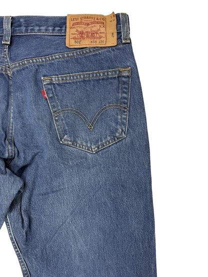 Levi's 501 Original Blue Straight Leg Button Fly Denim Jeans 38W 32L
