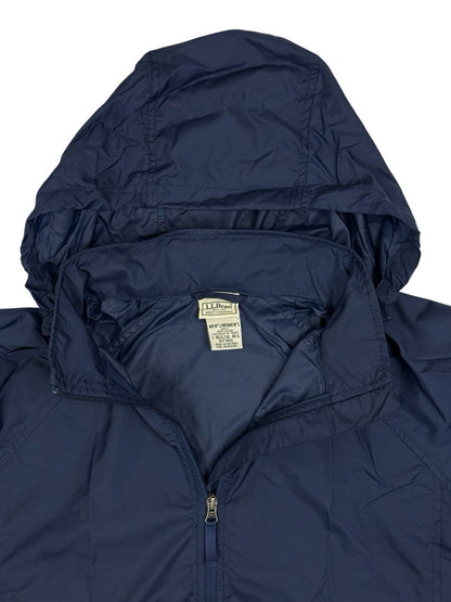 LL Bean Blue Zip Hooded Windbreaker Jacket Large