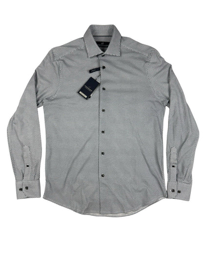 Victor Emmanuel White/Blue Stripe Pattern Stretch Shirt Small (15in Collar)
