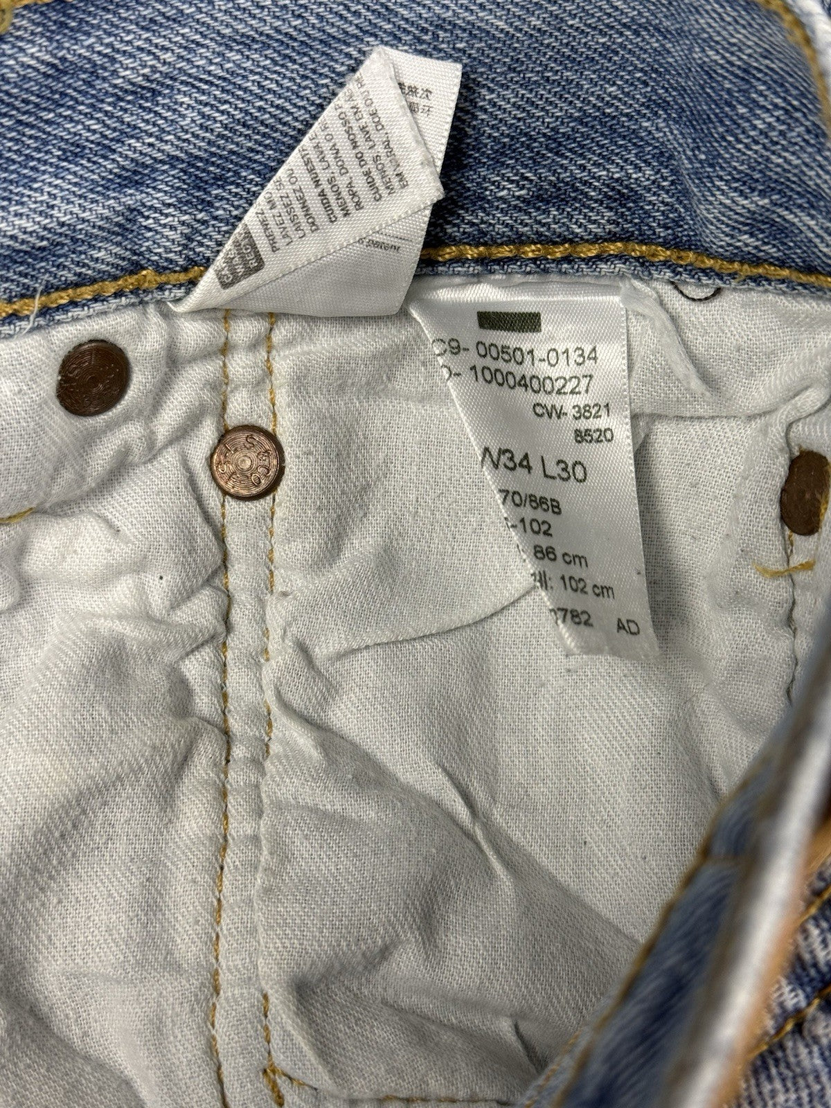 Levi's 501 Light Blue Straight Leg Denim Jeans 34W 30L