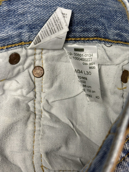 Levi's 501 Light Blue Straight Leg Denim Jeans 34W 30L