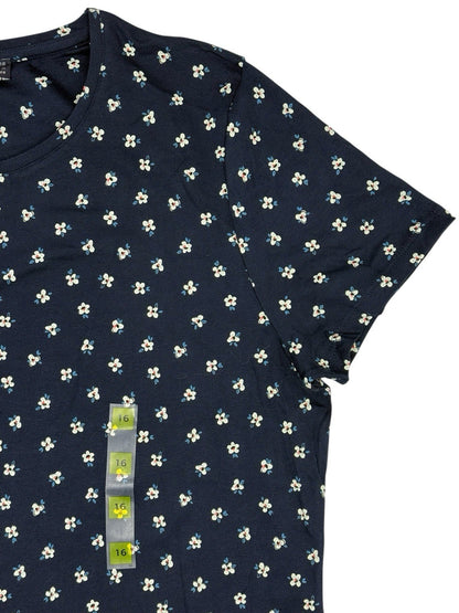BNWT M&S Blue Floral Cotton Blend Fitted T-Shirt Top