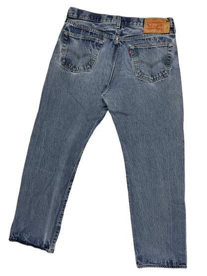 Levi's 501 Blue Straight Leg Distressed Paint Denim Jeans 36W 32L