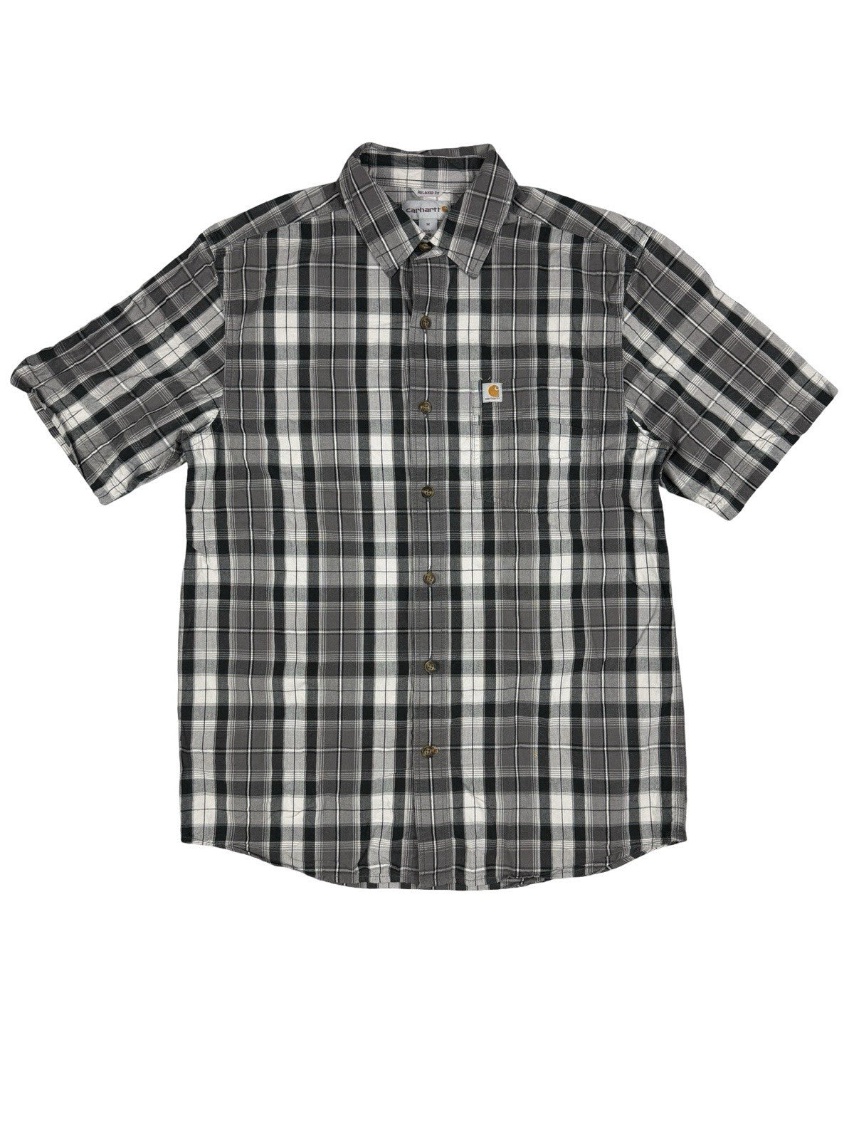 Carhartt Essential Relaxed Fit Grey Plaid Short Sleeve Shirt Medium