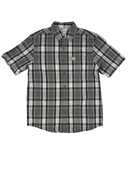 Carhartt Essential Relaxed Fit Grey Plaid Short Sleeve Shirt Medium