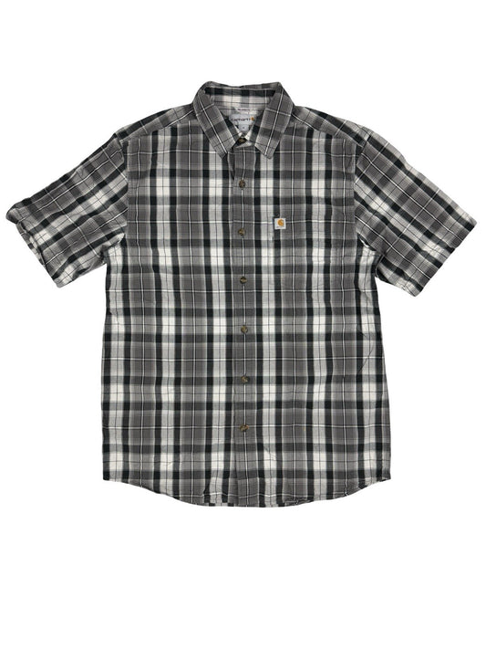 Carhartt Essential Relaxed Fit Grey Plaid Short Sleeve Shirt Medium