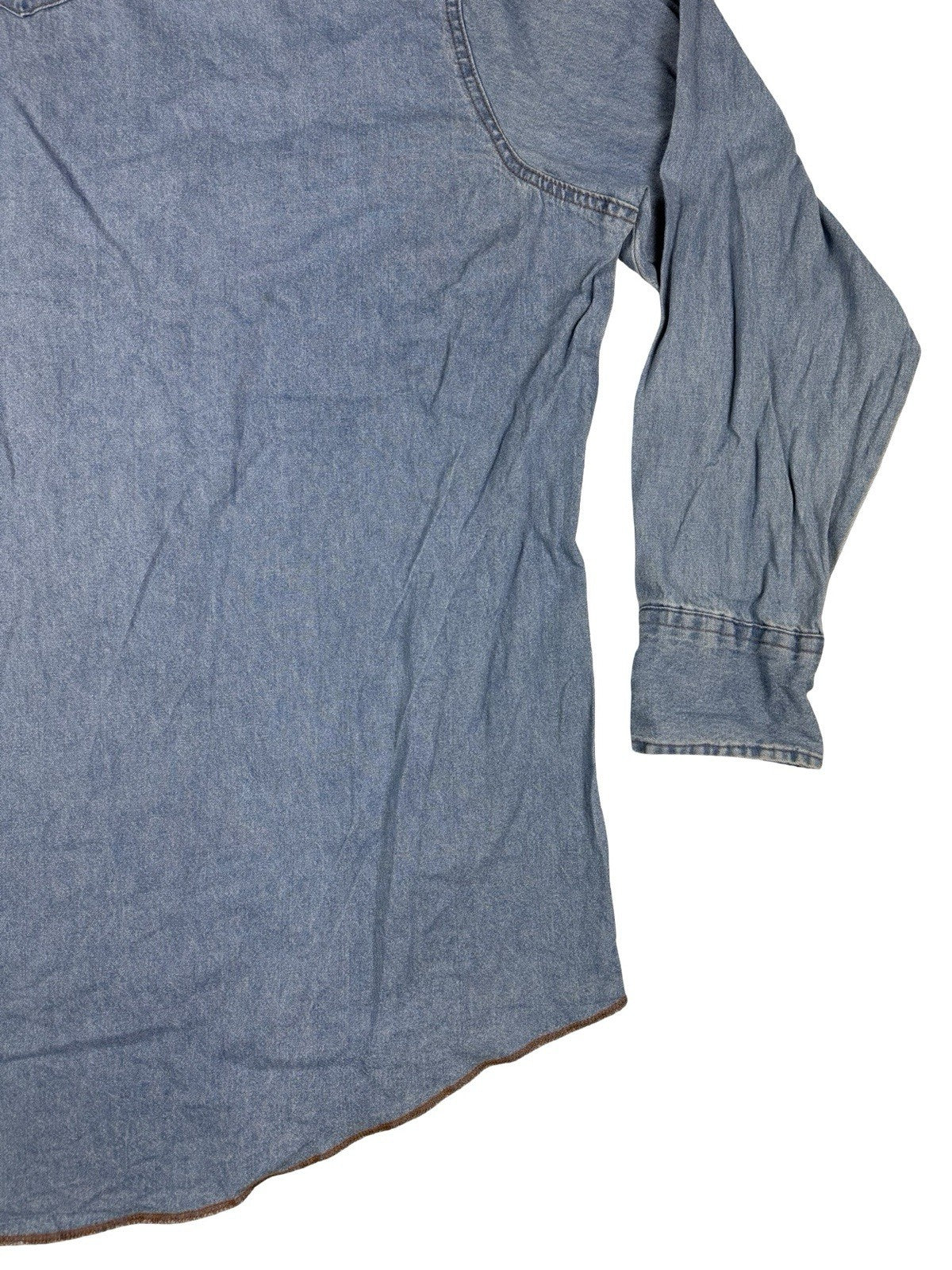 Wrangler Pearl Snap Blue Denim Western Cowboy Shirt 2XL Tall