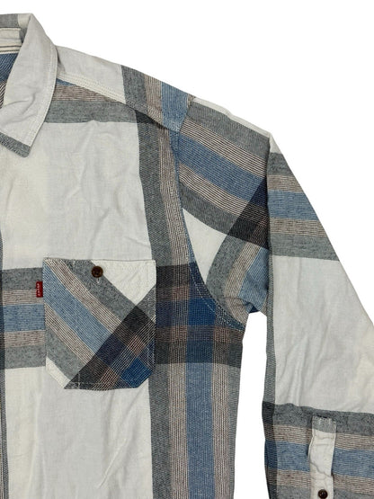 Levi's White Plaid Cotton Collared Shirt Medium