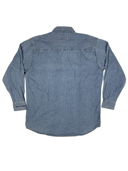 Wrangler Hero Retro Blue Denim Long Sleeve Cotton Work Shirt Medium