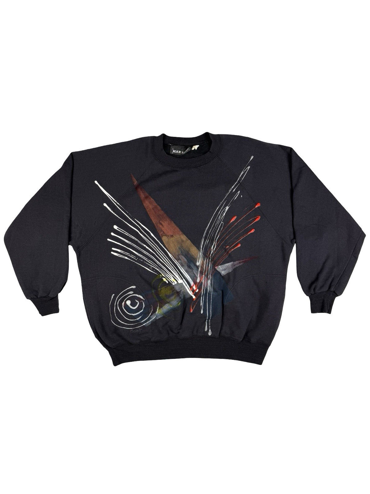 Vintage 80's GDR Man Size Black Abstract Splash Graphic Sweatshirt 2XL
