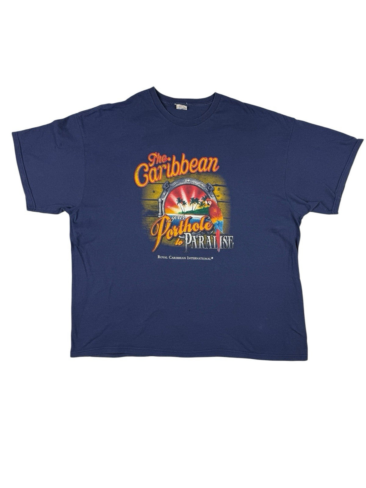 Retro Royal Caribbean Blue Porthole Paradise Travel Destination Top 3XL