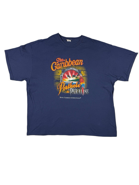 Retro Royal Caribbean Blue Porthole Paradise Travel Destination Top 3XL