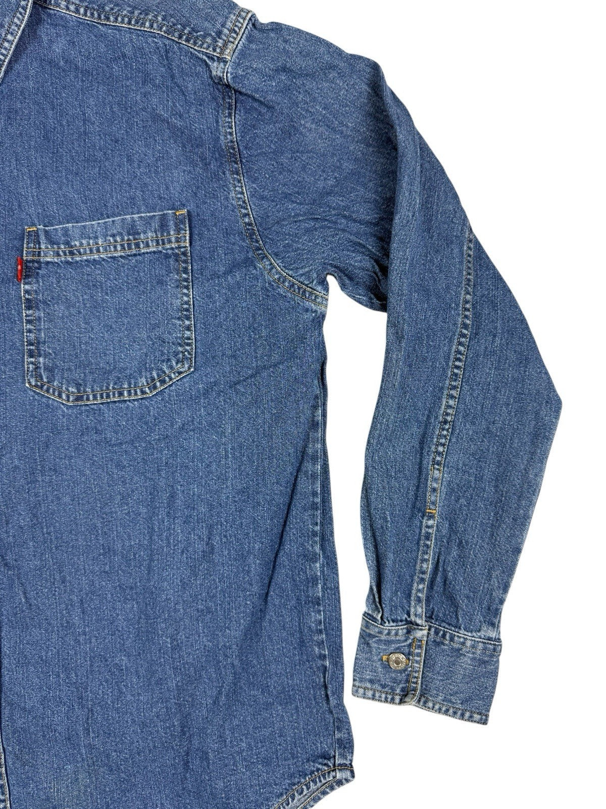 Levi's Retro Blue Cotton Denim Button Up Collared Shirt Small