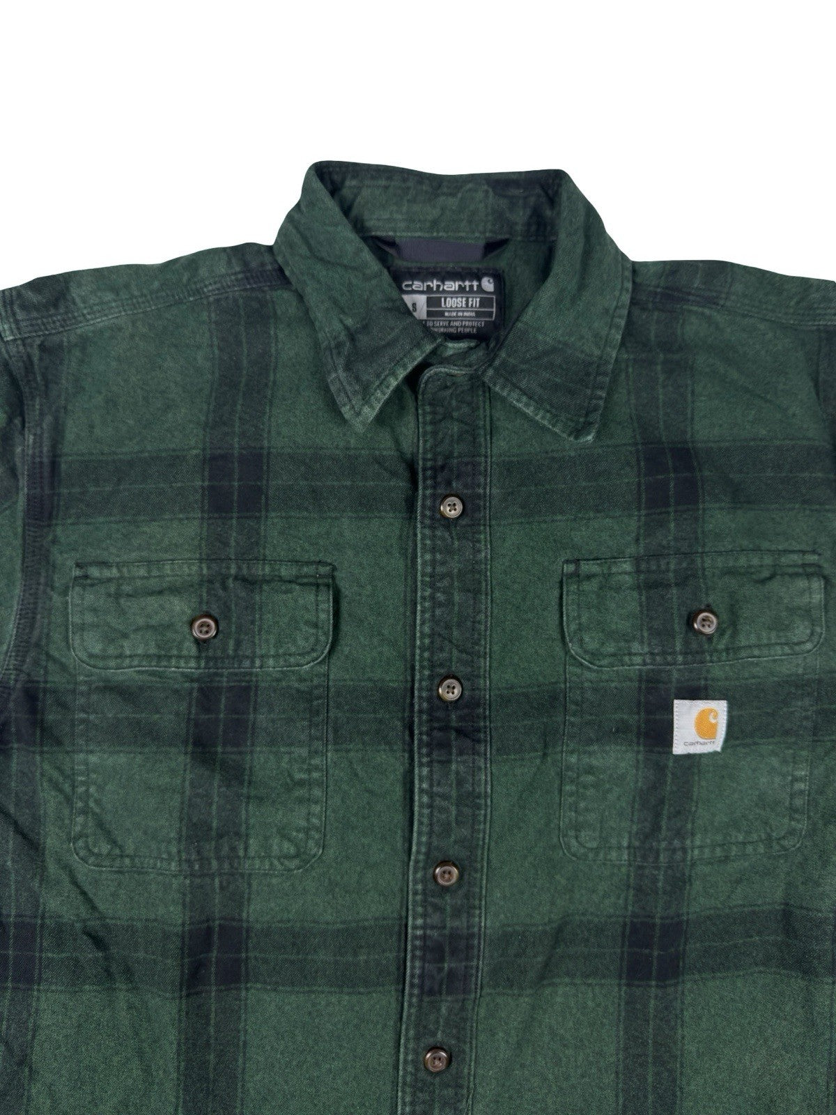 Carhartt Green Plaid Flannel Loose Fit Heavyweight Button Shirt Small
