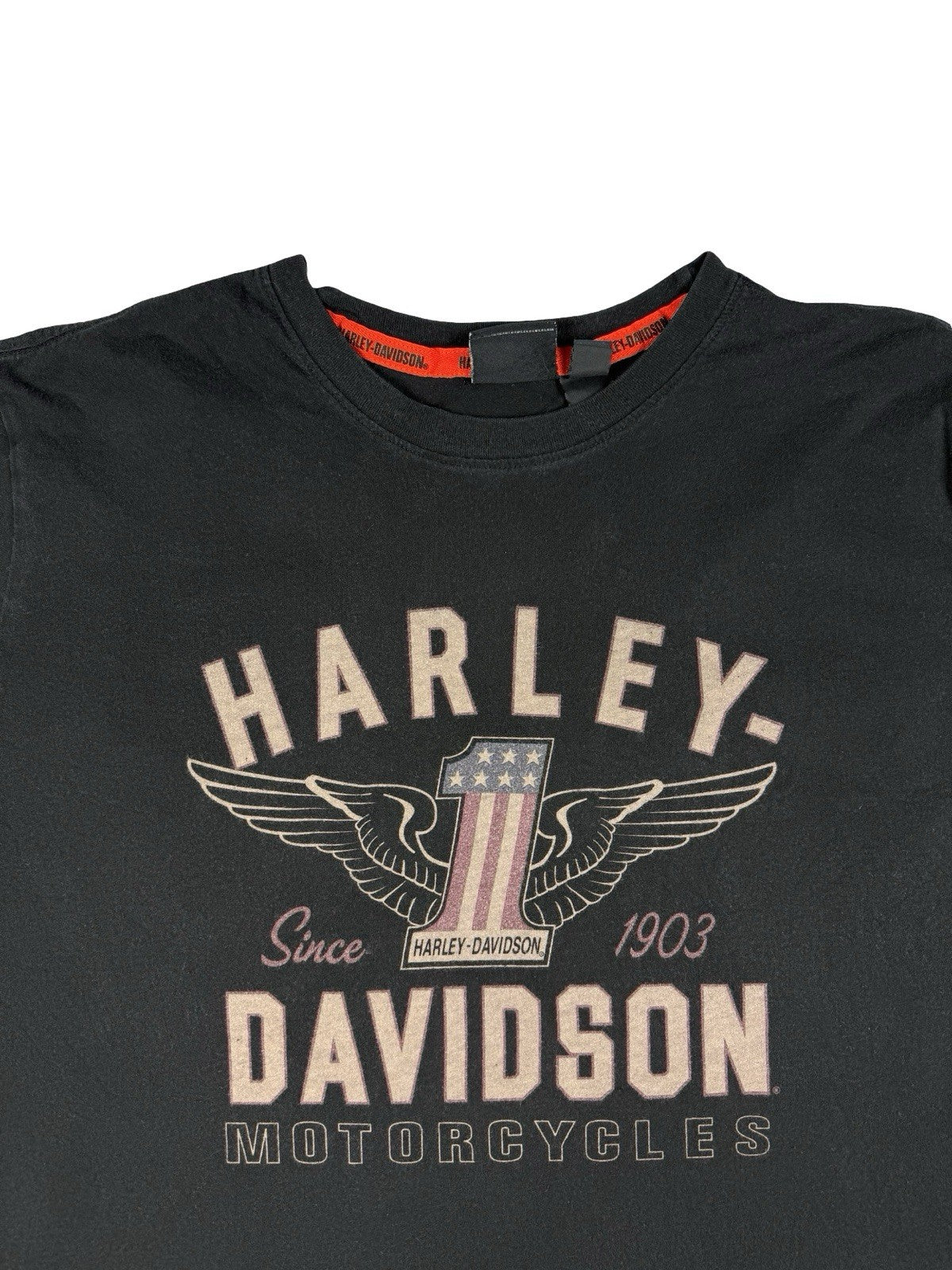 Harley Davidson Black Motorcycle Flag Print Cotton Top XL