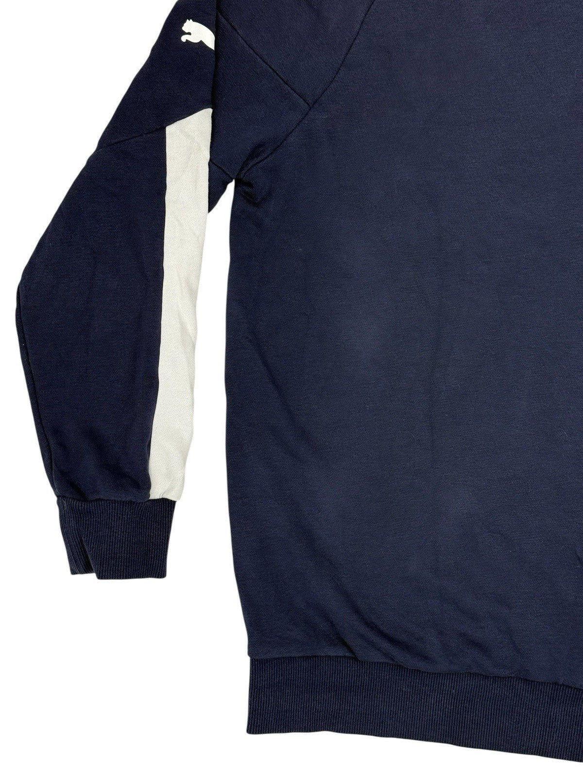 Puma Blue Colourblock Print Spellout Logo Hoodie Sweatshirt Medium