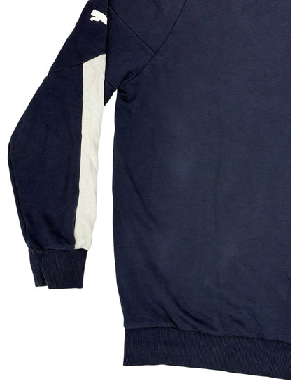 Puma Blue Colourblock Print Spellout Logo Hoodie Sweatshirt Medium