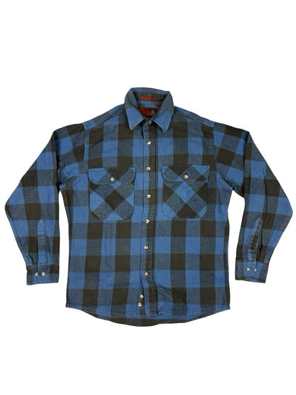 Fieldmaster Vintage Faded Blue Plaid Cotton Lumberjack Grunge Shirt Medium USA