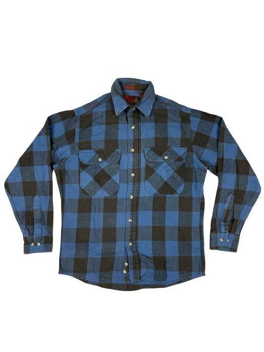 Fieldmaster Vintage Faded Blue Plaid Cotton Lumberjack Grunge Shirt Medium USA