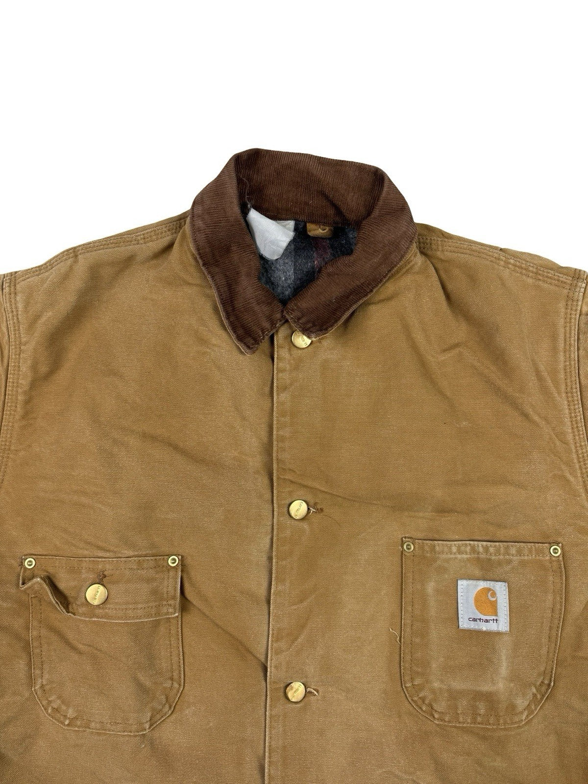 Carhartt C01 6BLC Vintage 90s Brown Chore Coat Jacket Blanket Lined USA XL