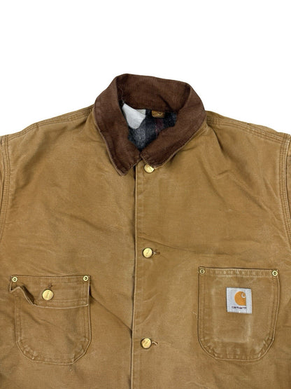 Carhartt C01 6BLC Vintage 90s Brown Chore Coat Jacket Blanket Lined USA XL