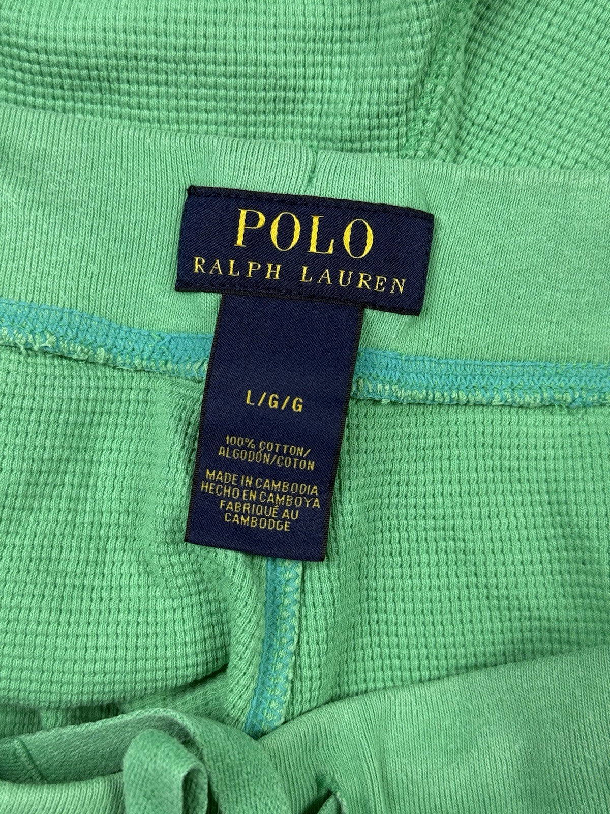 Polo Ralph Lauren Green Cotton Waffle Pattern Lounge Jogger Sweat Shorts Large
