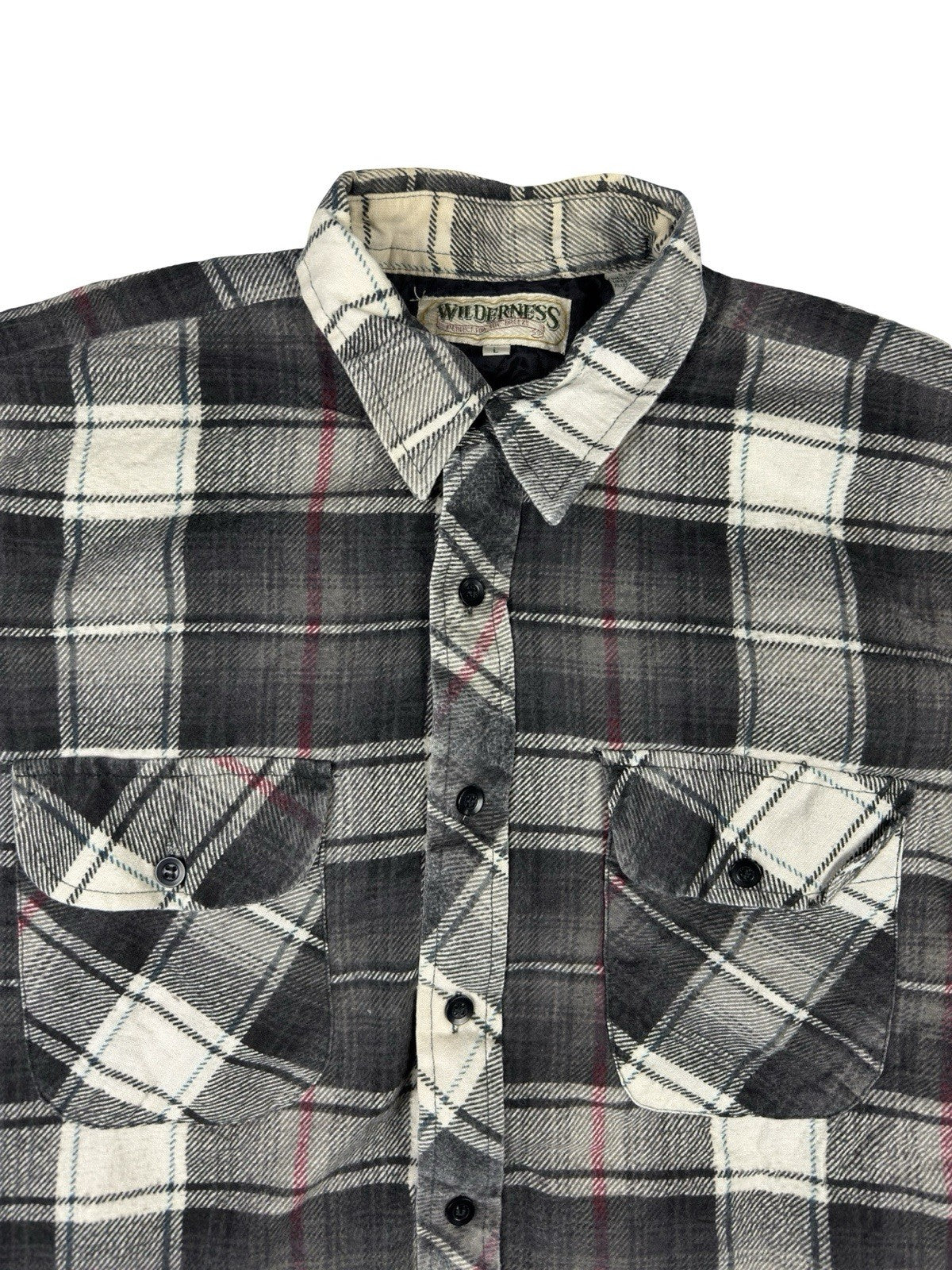 Wilderness Vintage Grey Plaid Quilted Lined Shirt Large