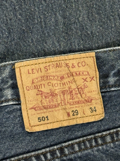 Levi's 501 Vintage 90's Blue Denim Straight Leg Jeans 29W 34L Made in USA