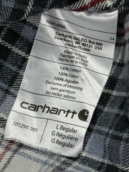 Carhartt Trumbull Grey Plaid Flannel Cotton Shirt Large Relaxed Fit Regular