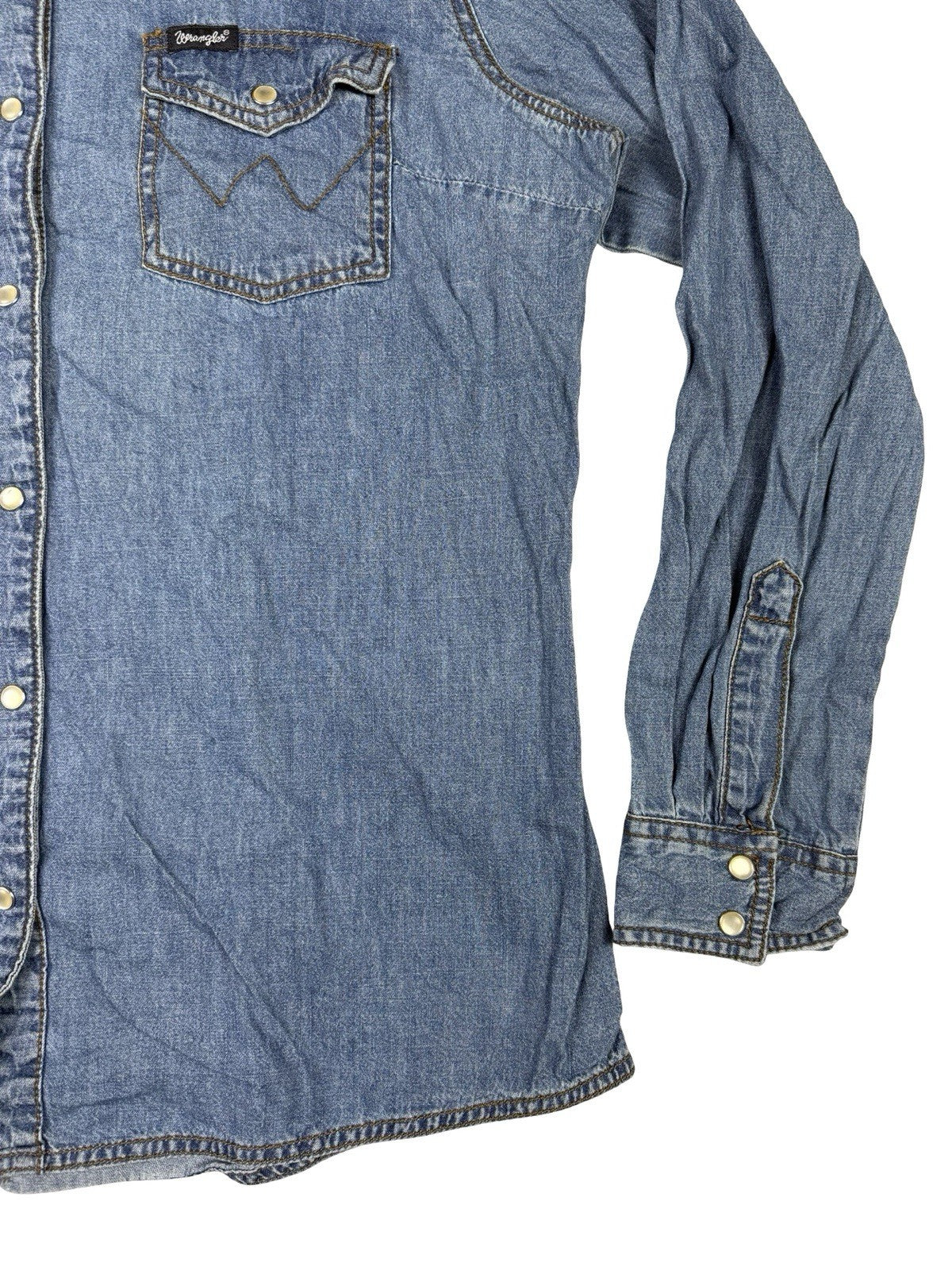 Wrangler Retro Blue Pearl Snap Western Cotton Shirt Women's Large