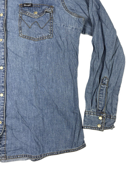 Wrangler Retro Blue Pearl Snap Western Cotton Shirt Women's Large