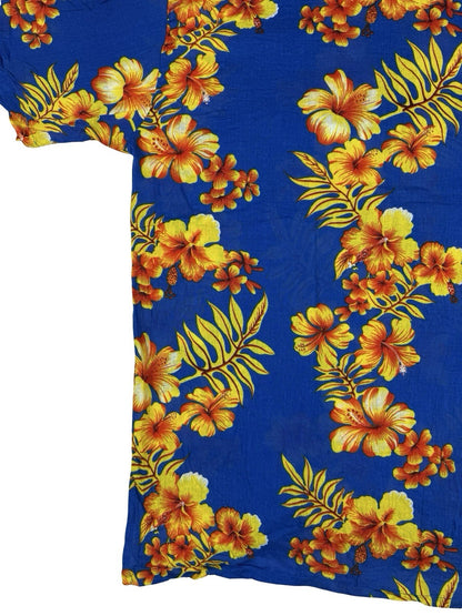 India Boutique Blue Floral Hawaiian Beach Holiday Short Sleeve Shirt Large