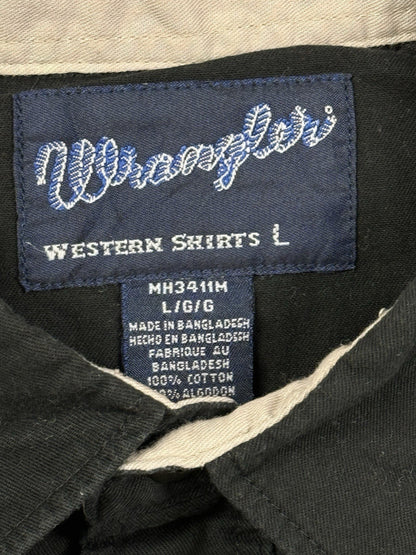 Wrangler Vintage 90's Black White Snap Cowboy Western Cotton Shirt Large