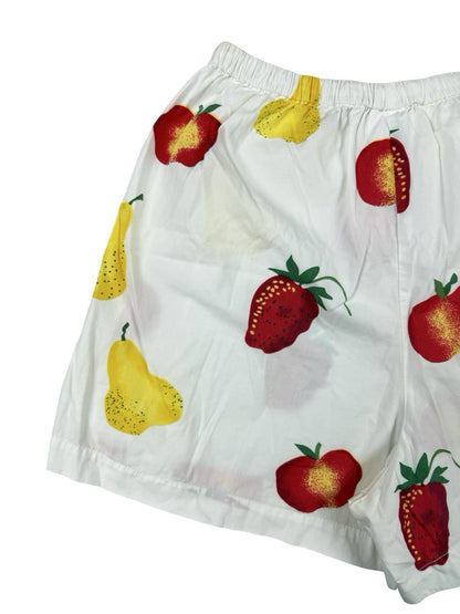 Retro White Fruit Print Cotton Shorts Size Small