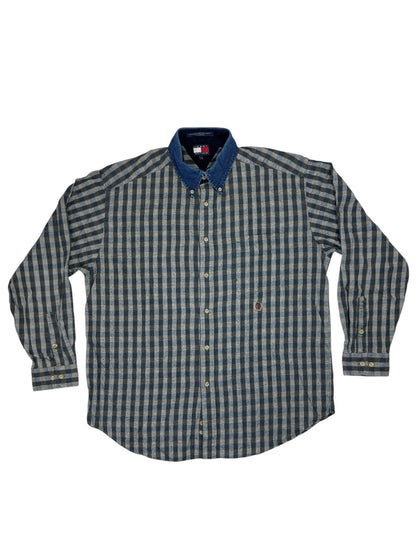 Tommy Hilfiger Blue Check Retro Collared Shirt Large