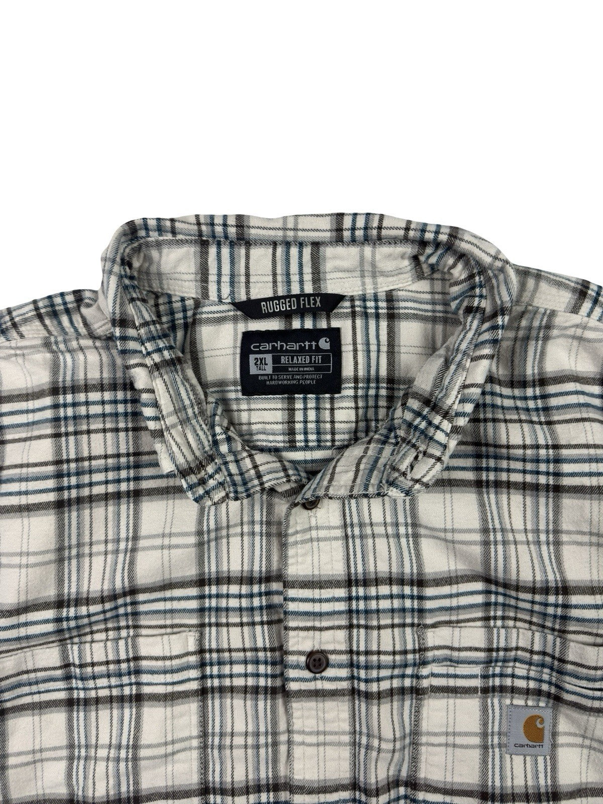 Carhartt Rugged Flex Relaxed Fit White Plaid Flannel Button Shirt 2XL Tall