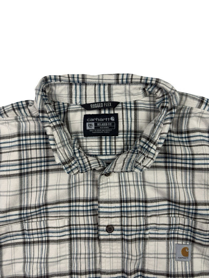 Carhartt Rugged Flex Relaxed Fit White Plaid Flannel Button Shirt 2XL Tall