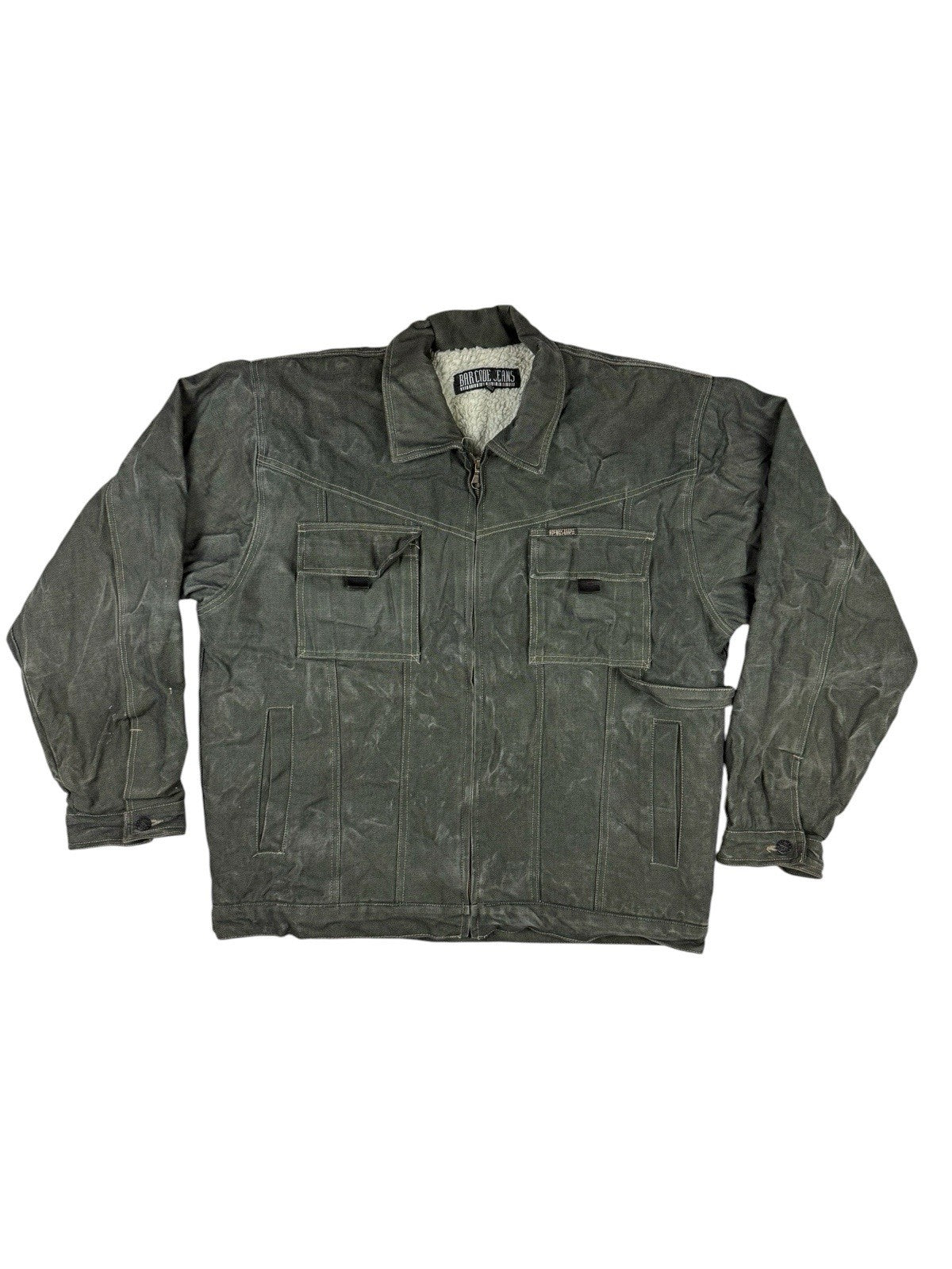 Barcode Jeans Grey Denim Y2K Sherpa Lined Utility Jacket XL