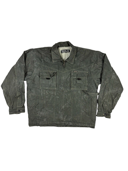 Barcode Jeans Grey Denim Y2K Sherpa Lined Utility Jacket XL