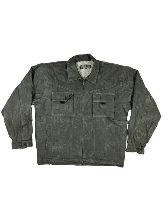 Barcode Jeans Grey Denim Y2K Sherpa Lined Utility Jacket XL