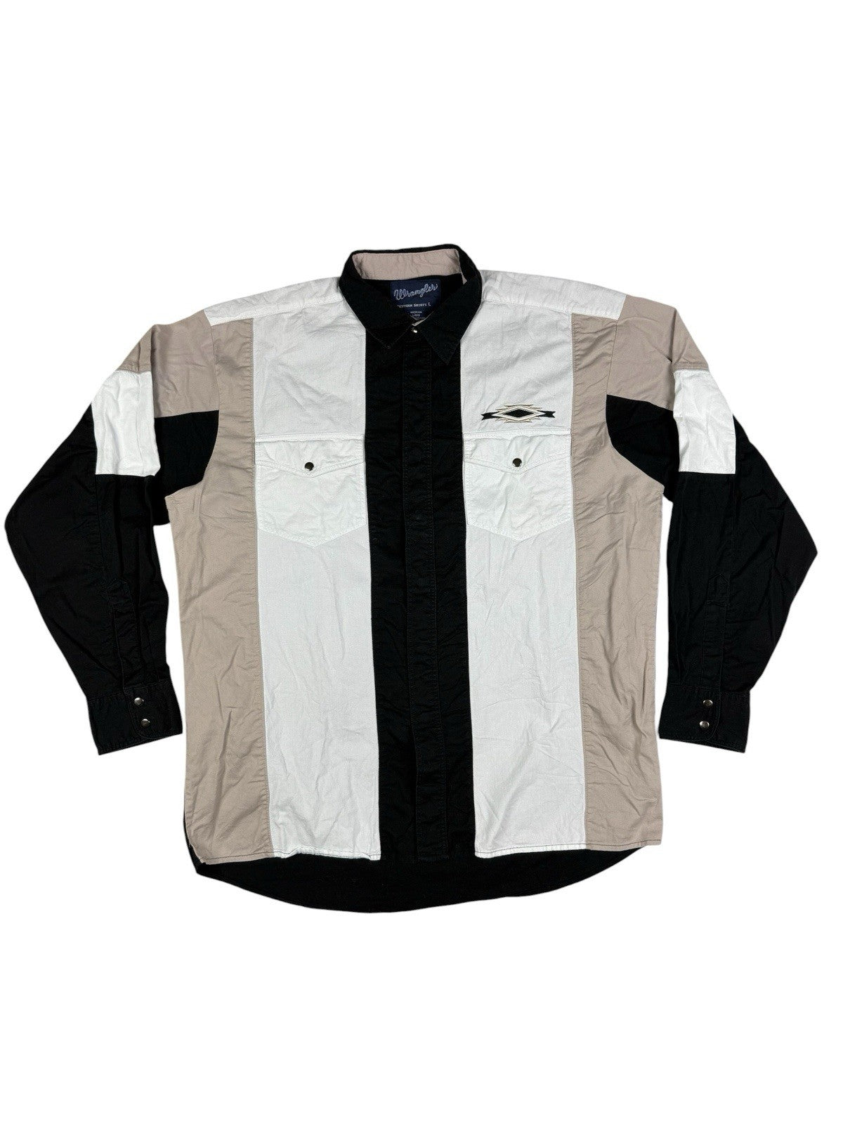 Wrangler Vintage 90's Black White Snap Cowboy Western Cotton Shirt Large