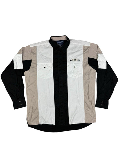 Wrangler Vintage 90's Black White Snap Cowboy Western Cotton Shirt Large