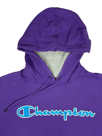 Champion Purple Spell Out Embroidered Hoodie XL